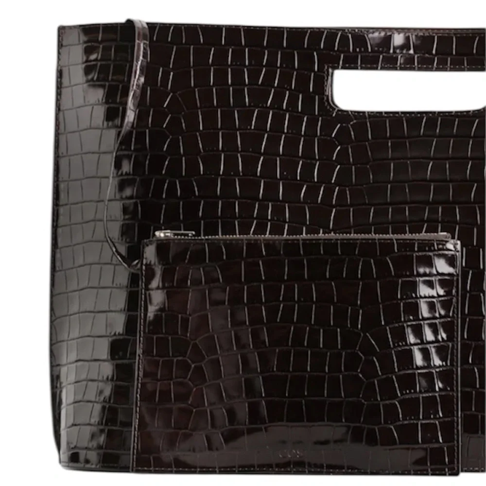 COS Croc Embossed High Gloss Leather Folio w/Adjustable Strap & Inner Pouch - Picture 6 of 10